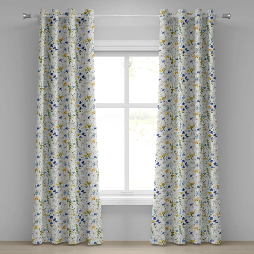Rideaux décoratifs 2 panneaux motif coquelicots et marguerites rustique
