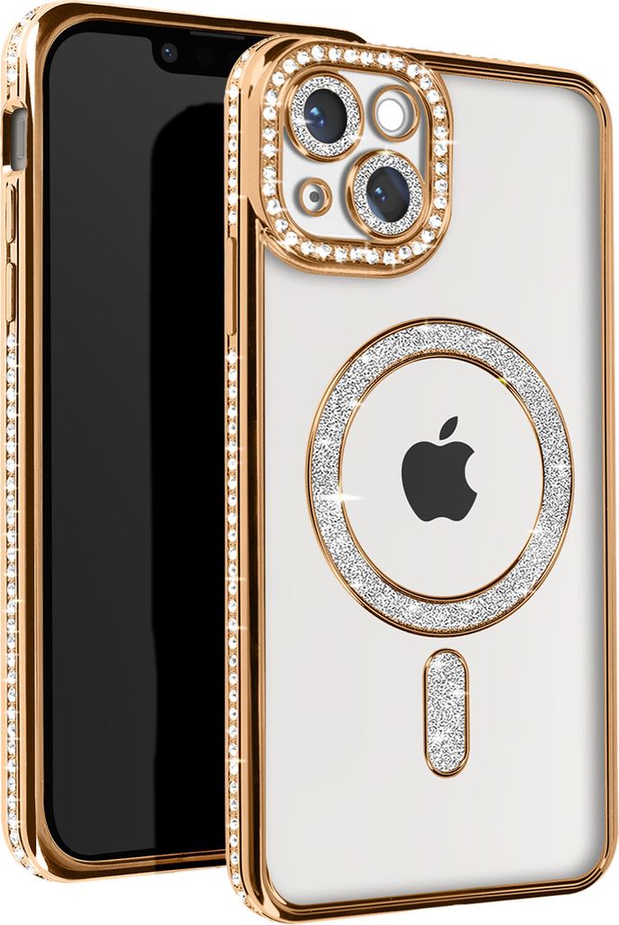 Avizar, Diamant-Hülle für iPhone 13 – MagSafe-Schutz mit Strass-Rand, Gold