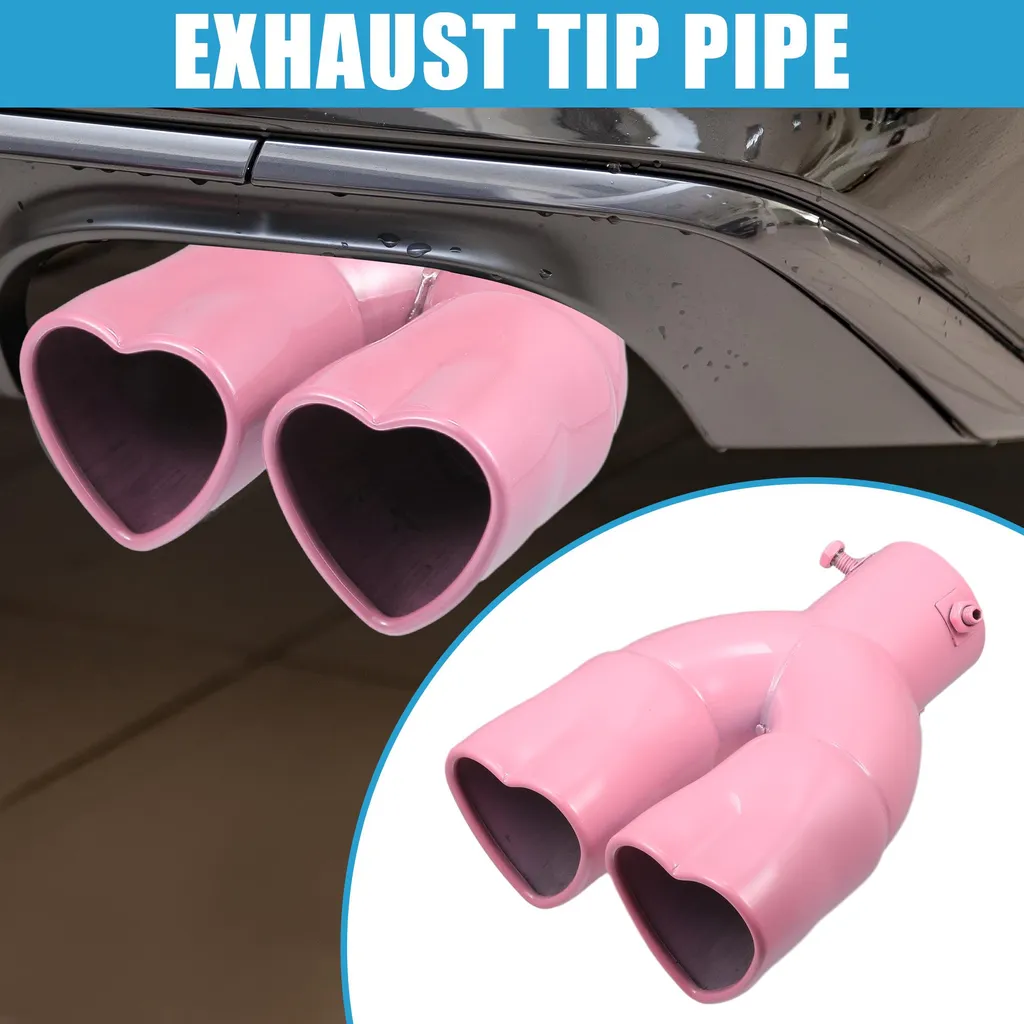 Embout d'Échappement Cœur Rose en Métal, Sortie 67x60mm, Fixation Droite