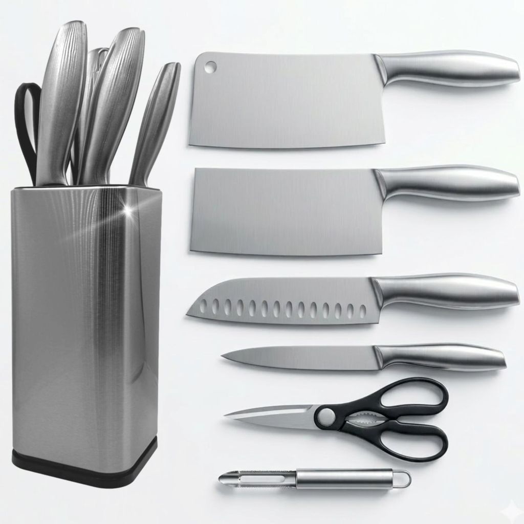 Professionelles Messerset mit Edelstahlblock – 7-teilig – Produktbild 