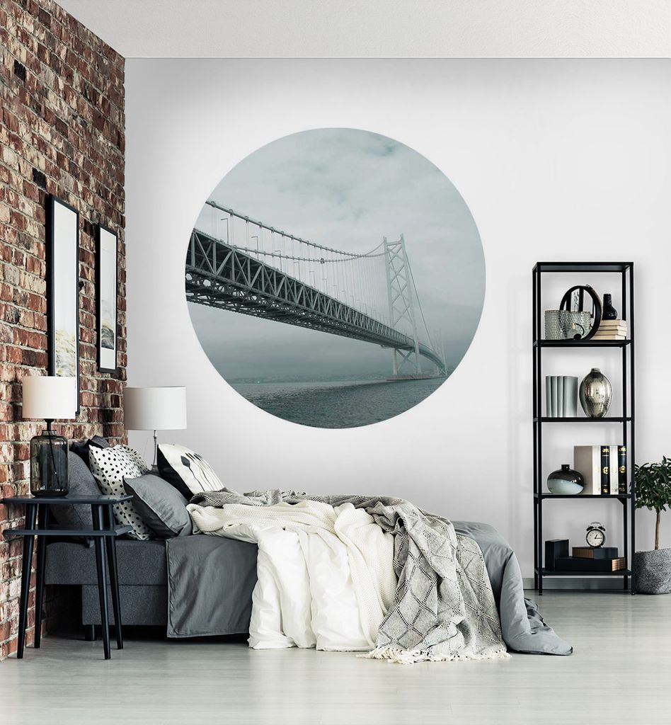Fototapete Brücke Japan rund, Material:Premium Vlies 150g/qm, Größe Tapete:195cm rund