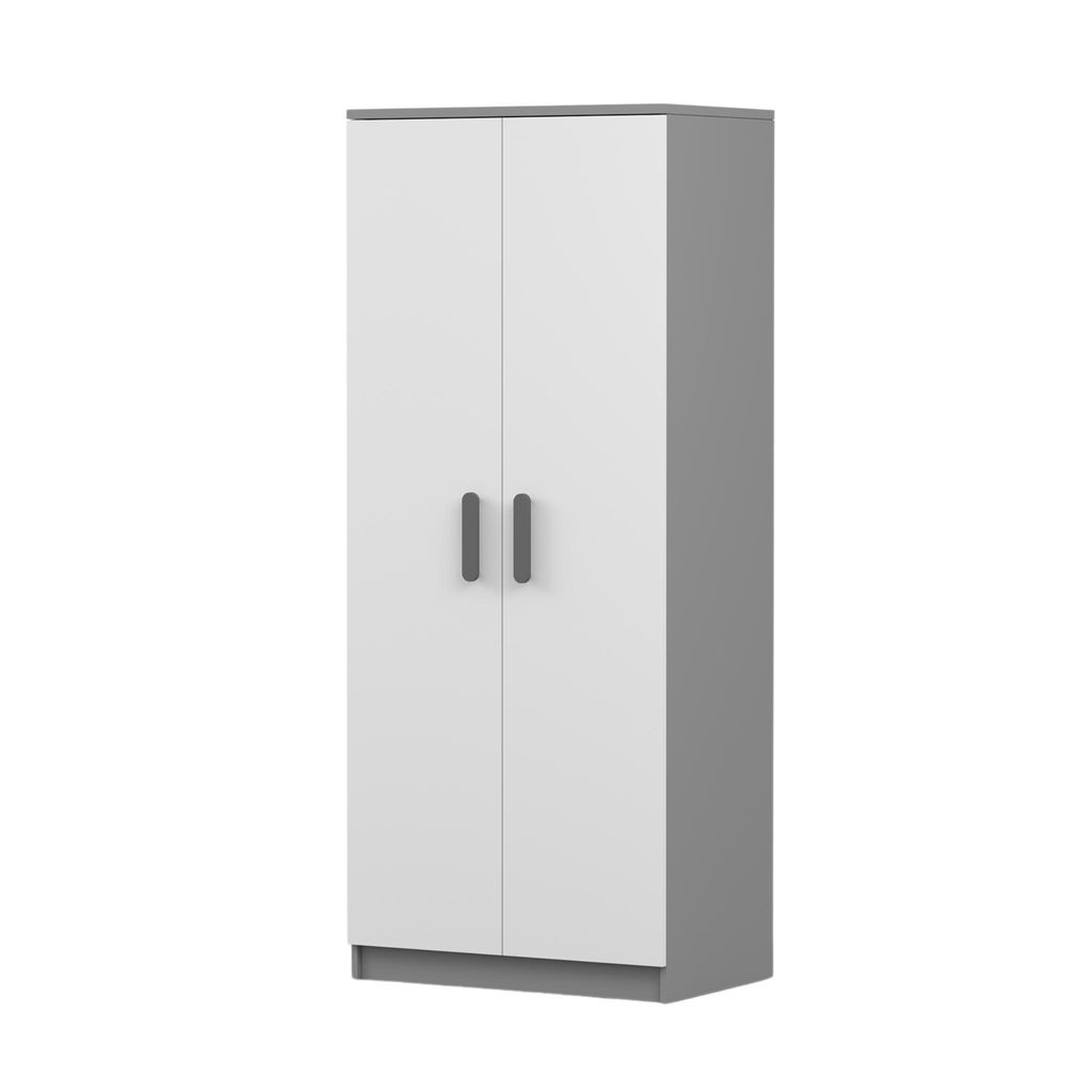Drehtürenschrank JONAS 06 – Kinderschrank 80 cm Grau/Weiß mit grauen Griffen