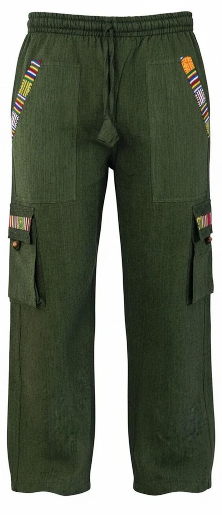 Yogahose, Goa Hose im Ethnostyle - Olive, Herren, Grün, Baumwolle, Größe: XL