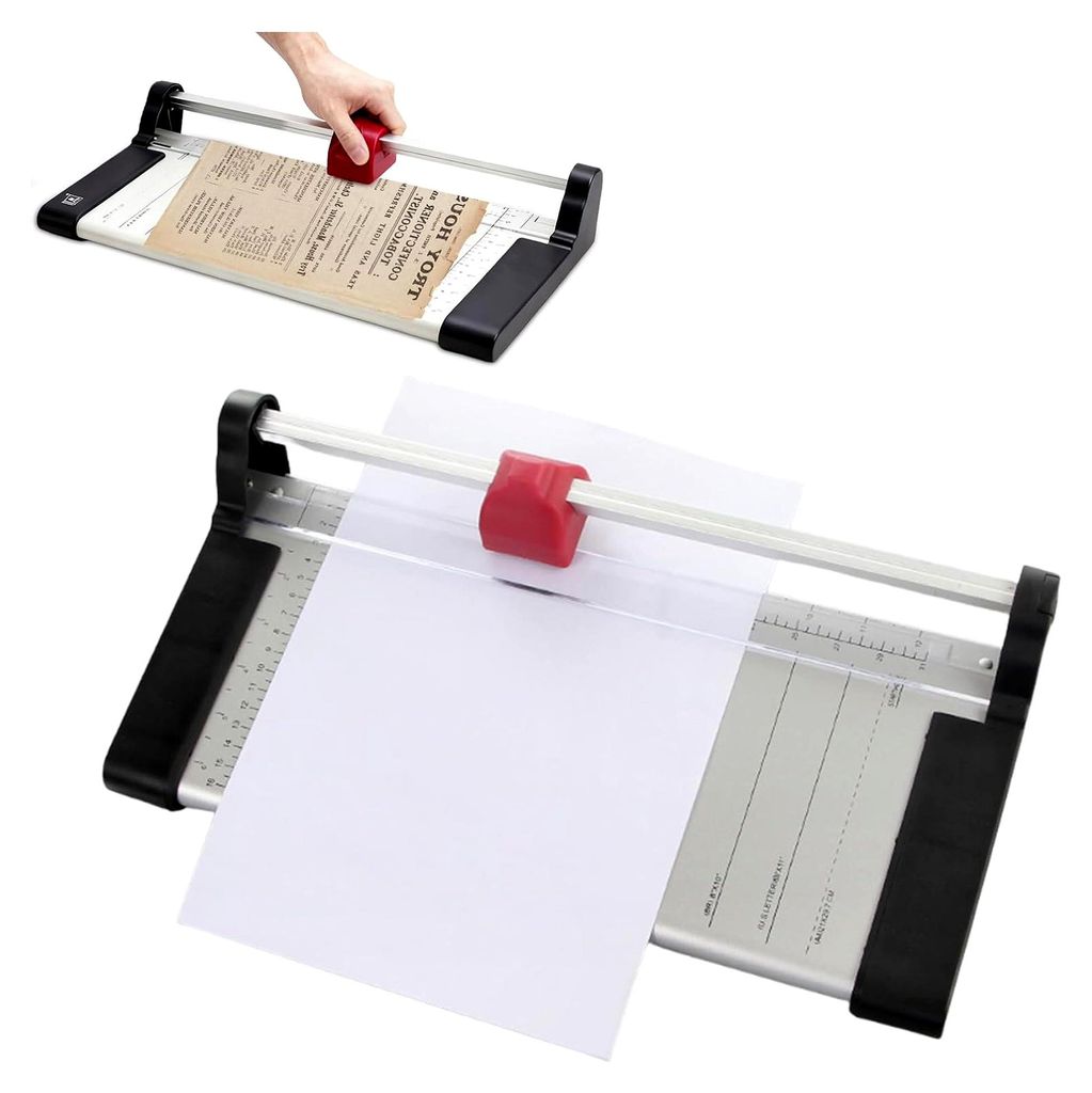 Papierschneider A4, manuelle Schneidemaschine mit Metallbasis, 30 cm Schnittlänge, Schneidleistung bis zu 10 Blatt, Rollenschneider für Papier, F...