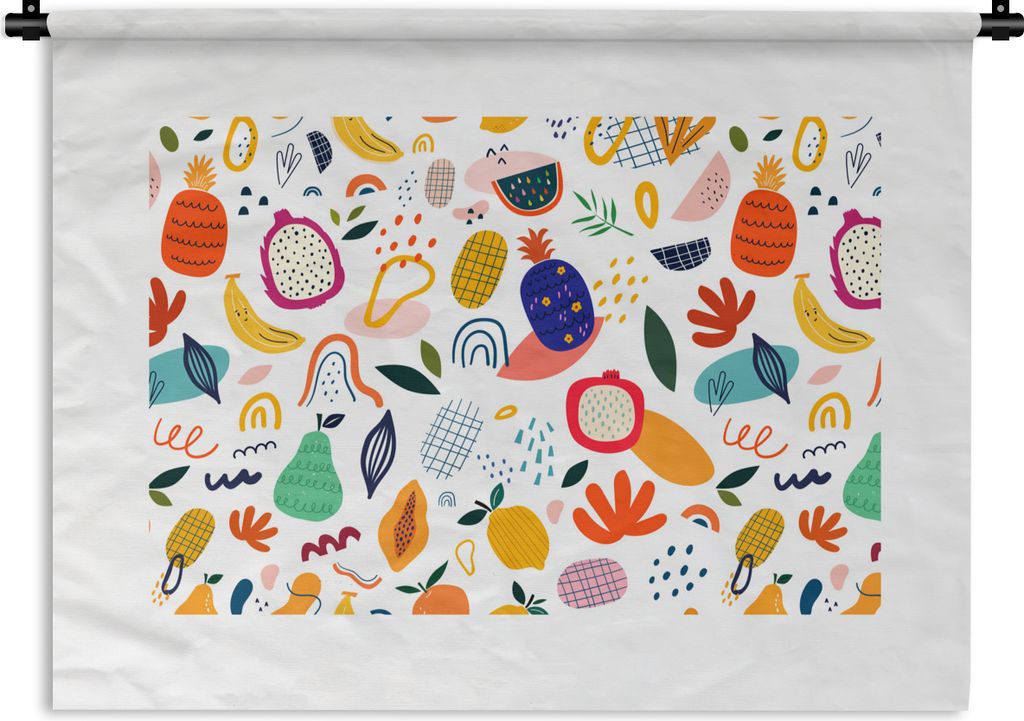 MuchoWow Wandteppich Wandbehang Obst - Banane - Birne - Abstrakt - Ananas 150x112.50 cm Tapisserie Dekoration Wandtuch - Wanddecke - Wandteppiche