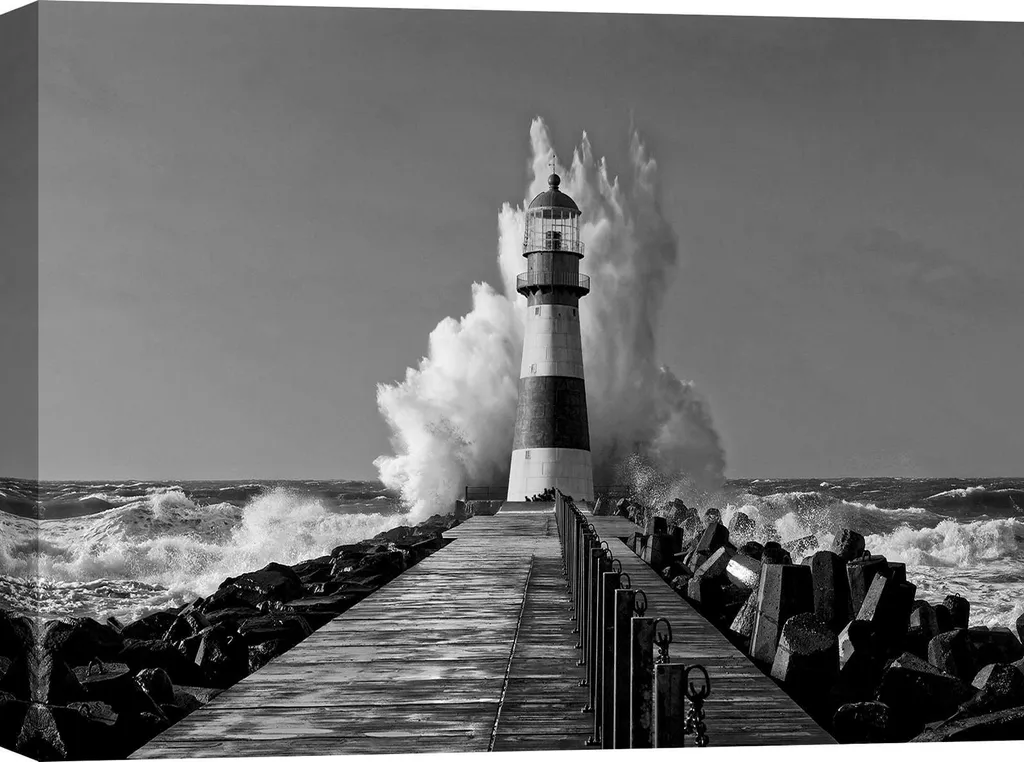 Déco Murale Grand Format : Tableau Phare Méditerranée Noir Blanc 100x70