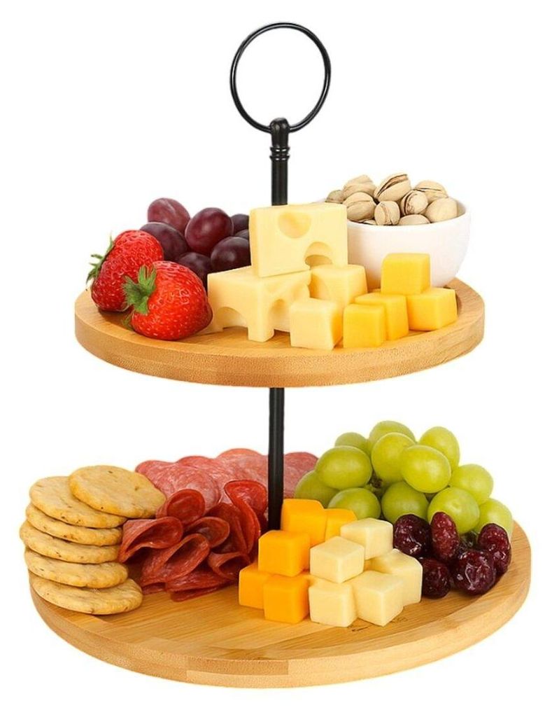 2-stöckige Etagere Bambus – Servierplatte für Obst, Snacks & Gebäck