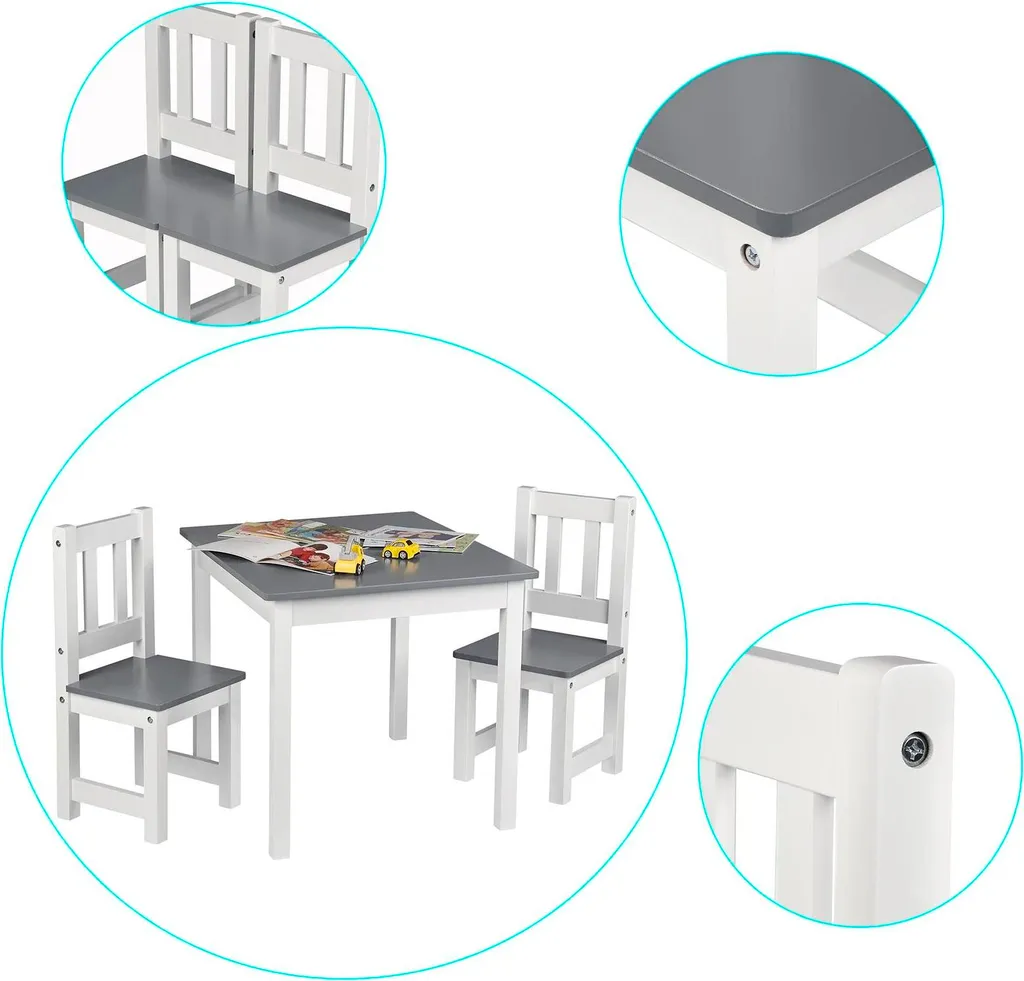 Table enfant rectangulaire 60 cm et 2 chaises bois de pin gris clair - 4