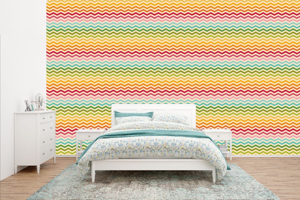 MuchoWow Fototapete für Wohnzimmer oder Schlafzimmer Wandtapete Vinyl Motivtapete Muster - Regenbogen - Retro - 400x240 cm - Gemustert