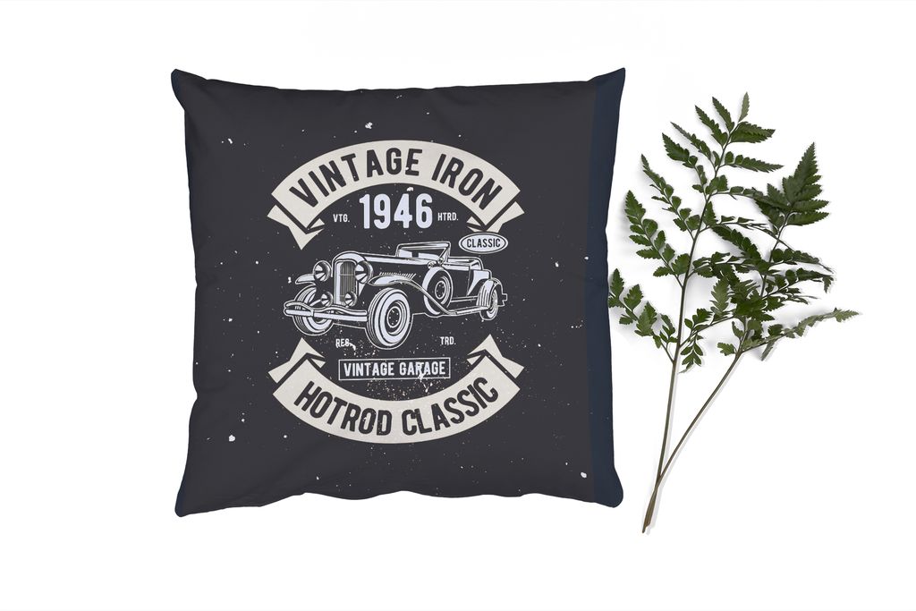 MuchoWow Zierkissen Sofakissen Wohnzimmer Dekokissen 45x45 cm Mancave - Auto - Schwarz - Vintage - Schlafpolster - Polster für das Sofa