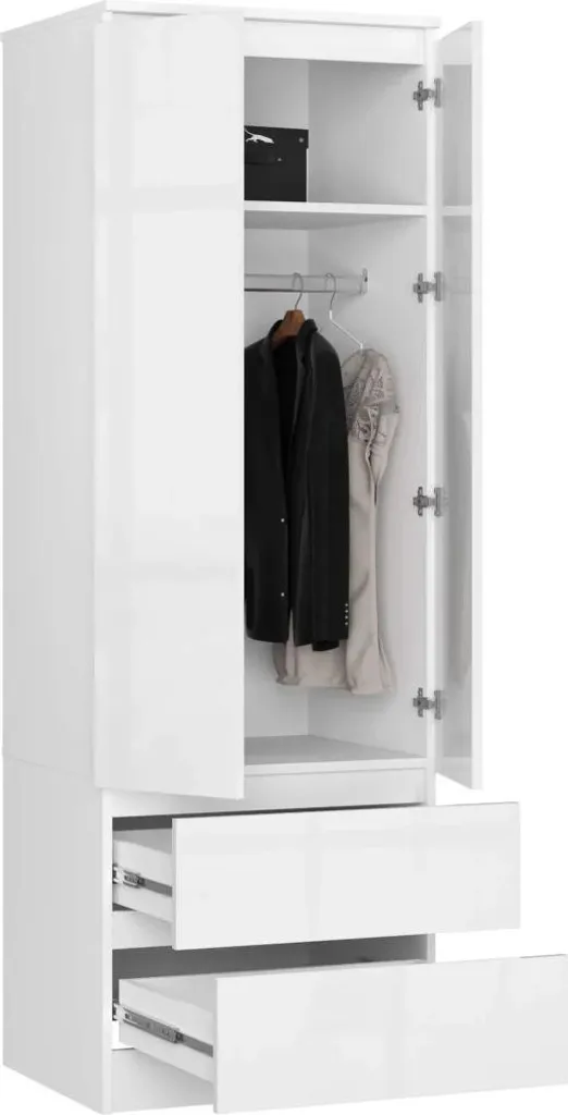Armoire à tiroirs chambre et bureau WREN 60 cm - Meuble blanc brillant - 2