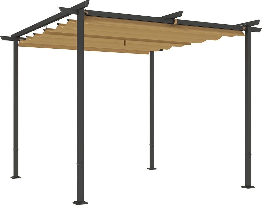 Outsunny Pergola 3x3m Garten Pavillon Terrassendachung aus Metall, Gartenpavillon mit Verstellbares Dach, UV Schutz 30+ Freistehender Sonnenschutz ...