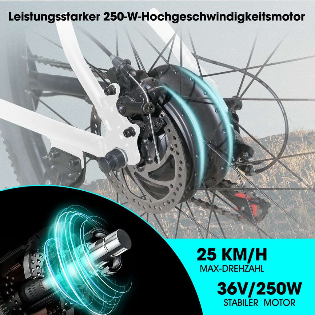 Hiland 26 Zoll Herren Damen Elektrofahrrad, 7 Gang Produktbild 7