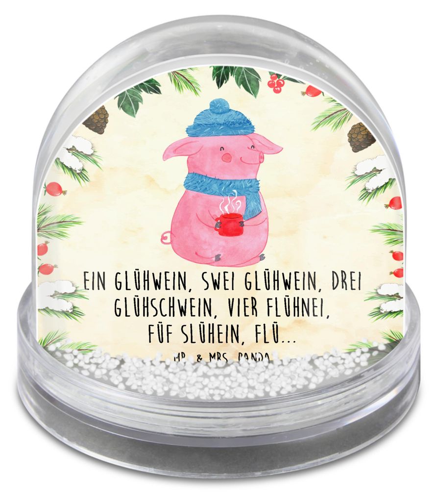 Mr. & Mrs. Panda Weihnachts Schneekugel Schweinchen Glühwein - Naturpapier - Geschenk, Weihnachtsmarkt, Weihnachten, Betrunken, Spruch, Große, Mo...