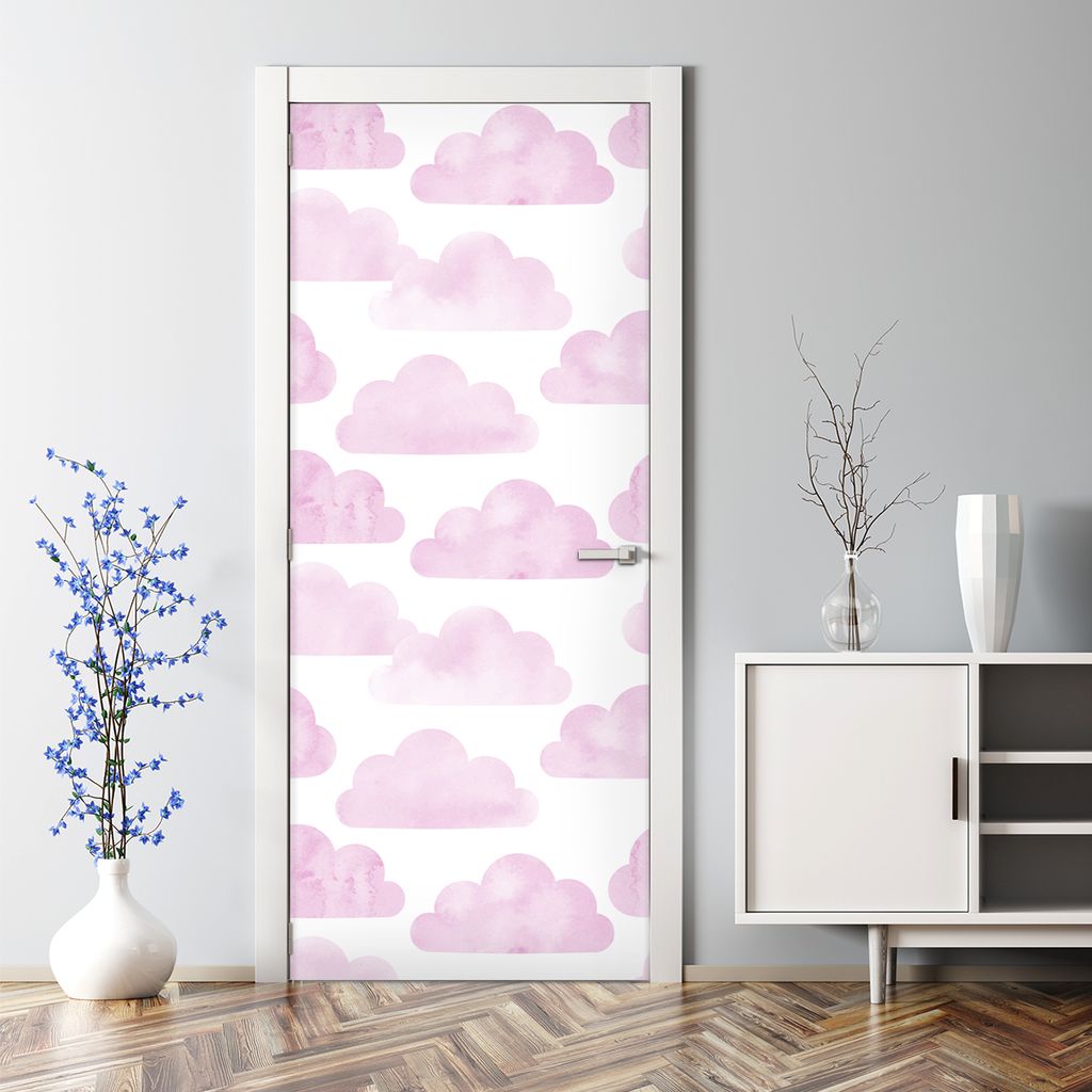 Dekorative Türtapete selbstklebend Klebefolie Türposter Türaufkleber Rosa Wolken rosa 77 x 200 cm