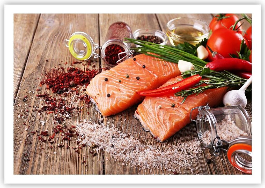Poster - Poster ohne Rahmen - Lachs Fisch Essen Küche - 100x70 cm - Wand Bild - Wanddeko - Wandbilder - Kunstposter - Wandposter - Bilder - Kunstd...