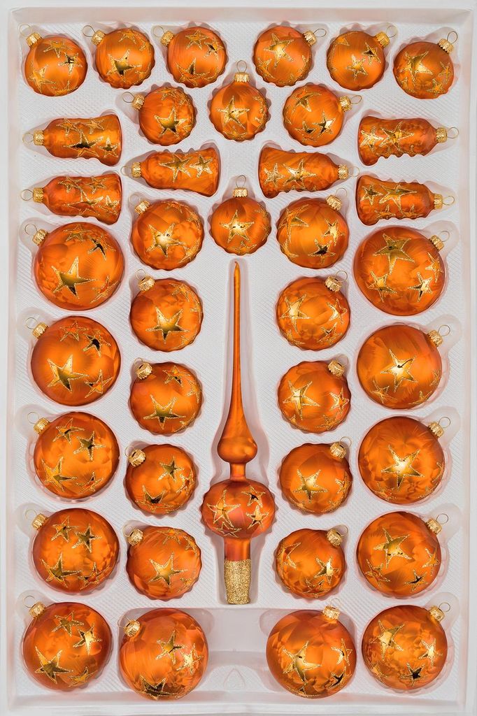 39 tlg. Glas-Weihnachtskugeln Set in Ice Orange Gold Produktbild 