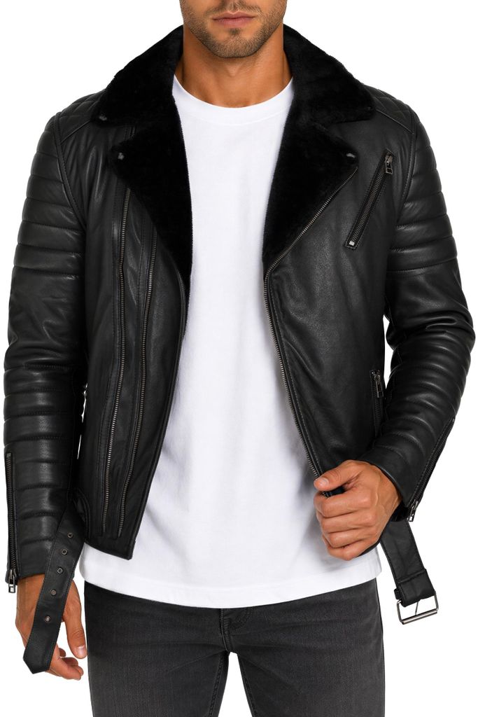 Reichstadt Herren Slim Fit Kunstlederjacke  RS008PU Black - Produktbild 