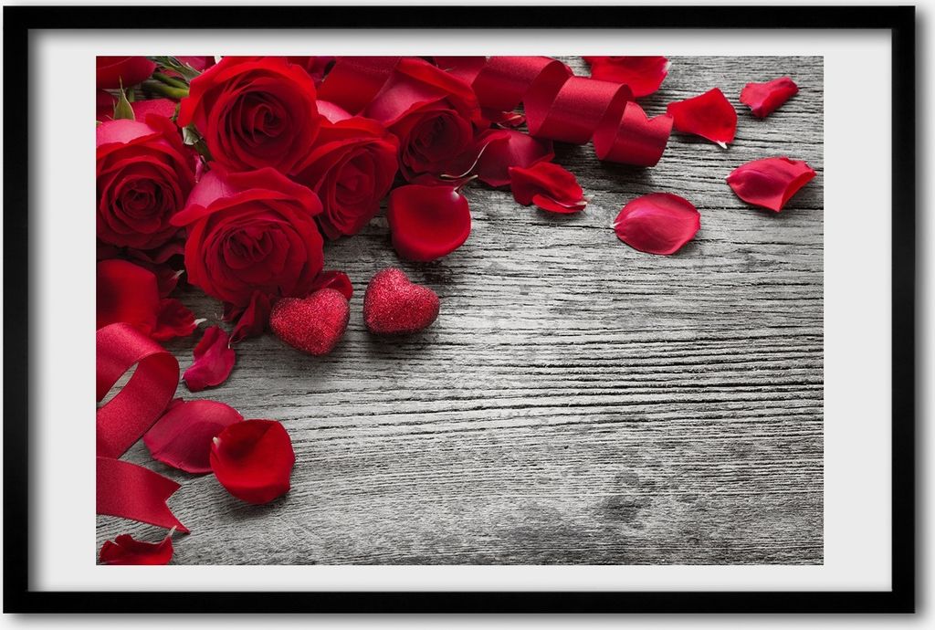 Bild 60x40 MDF-Rahmen, Wandkunst rote Rosen