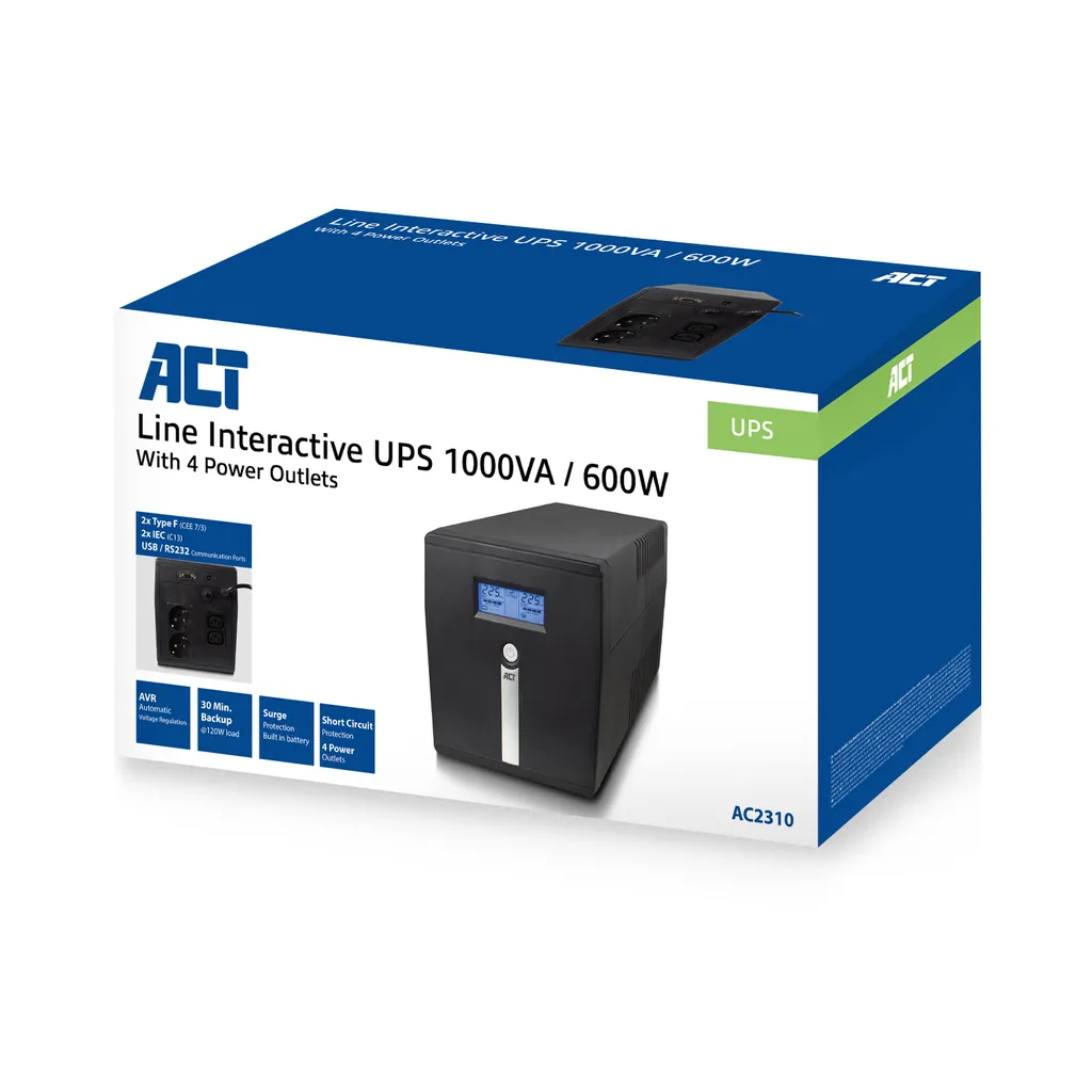 Alimentation Sans Interruption ACT AC2310 - 1000VA 600W 4 Sorties - 4