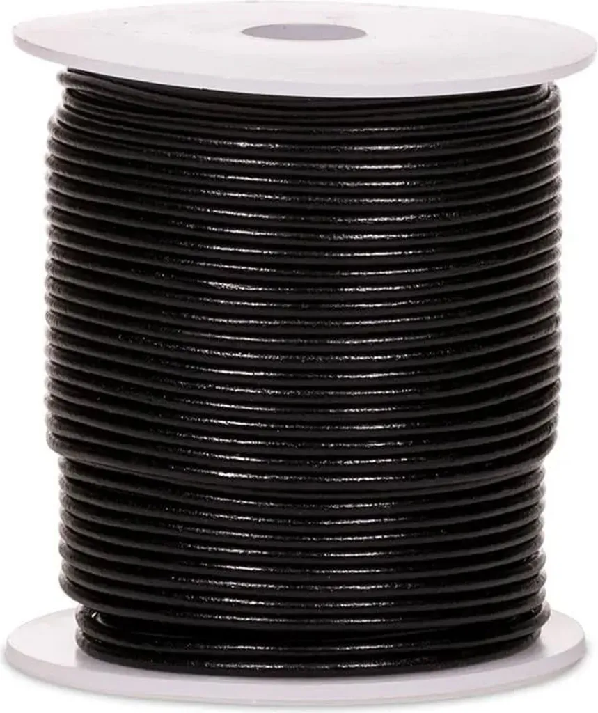Fil de Cuir Rond Noir 2mm - Rouleau de 50m pour Laçage et Maroquinerie