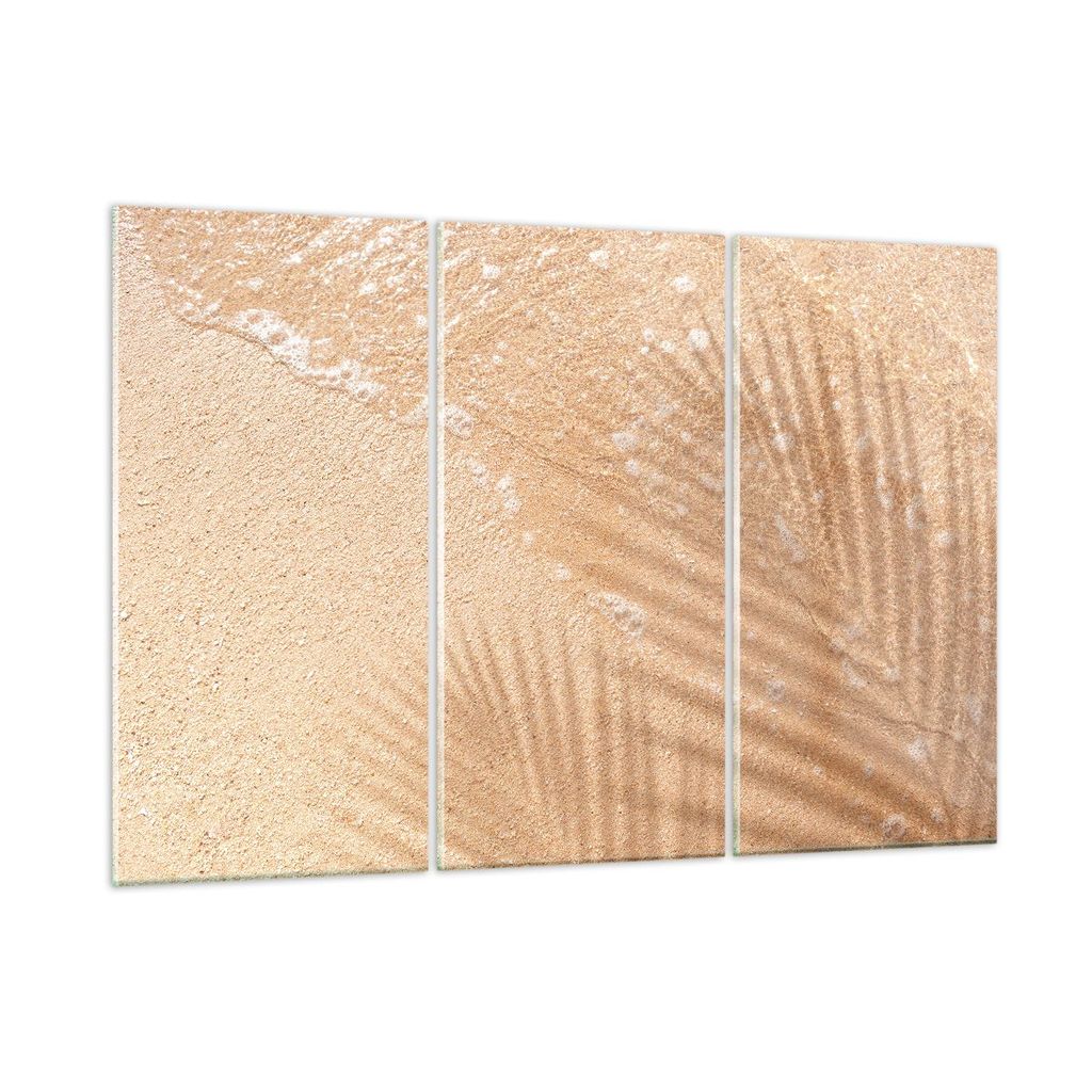 Bilder auf glas - 3 Teile - Sand Schatten Blätter - 165x110cm - Glasbilder - Wandbilder - Bilder - zum Aufhängen bereit - Wanddekoration aus Glas...