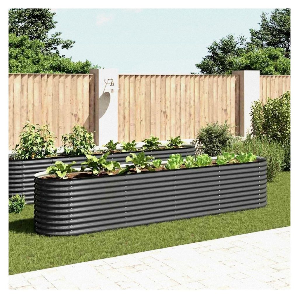 Blumenkasten für den Außenbereich, Hochbeet, 400 x 80 x 81 cm, verzinkter Stahl, grau, geeignet für Kräuter und Sukkulenten im Garten, auf der ...
