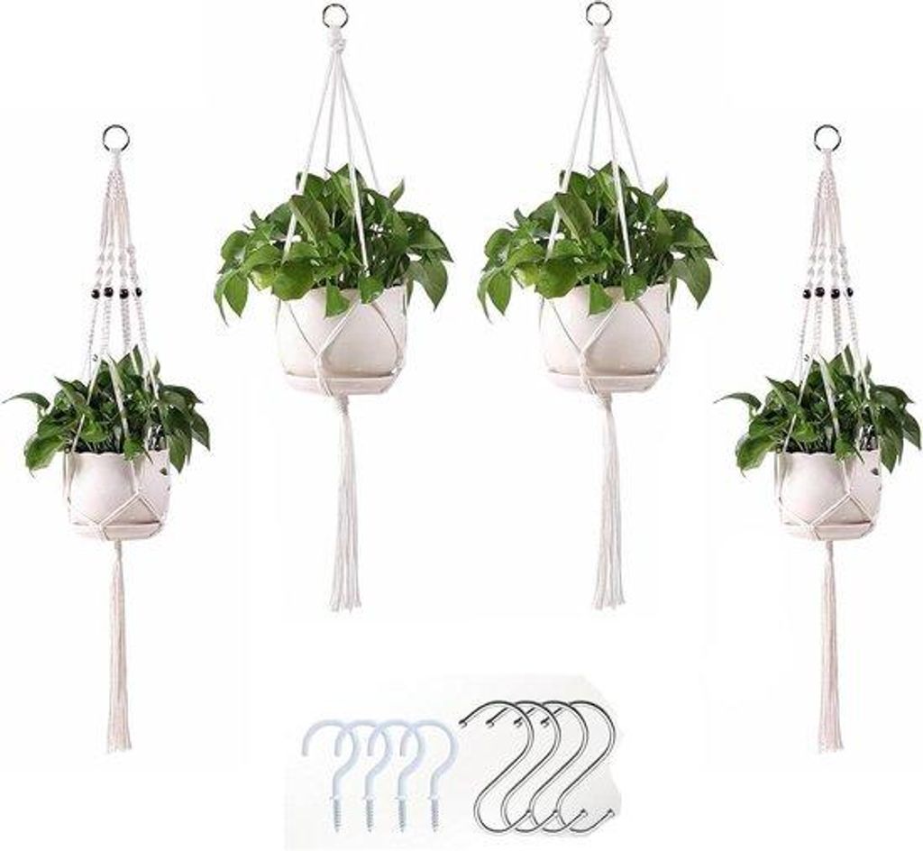 Korb für Blumen - Set von 4 - Pflanzengipfel aus Seil - Indoor- und Outdoor-Dekoration für Blumen