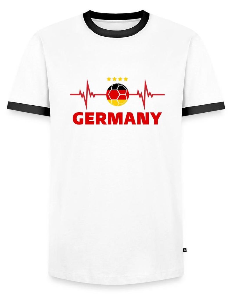 Spreadshirt Germany Fußball Herzschlag Schwarz Rot Gold Männer Kontrast T-Shirt, L, Weiß/Schwarz