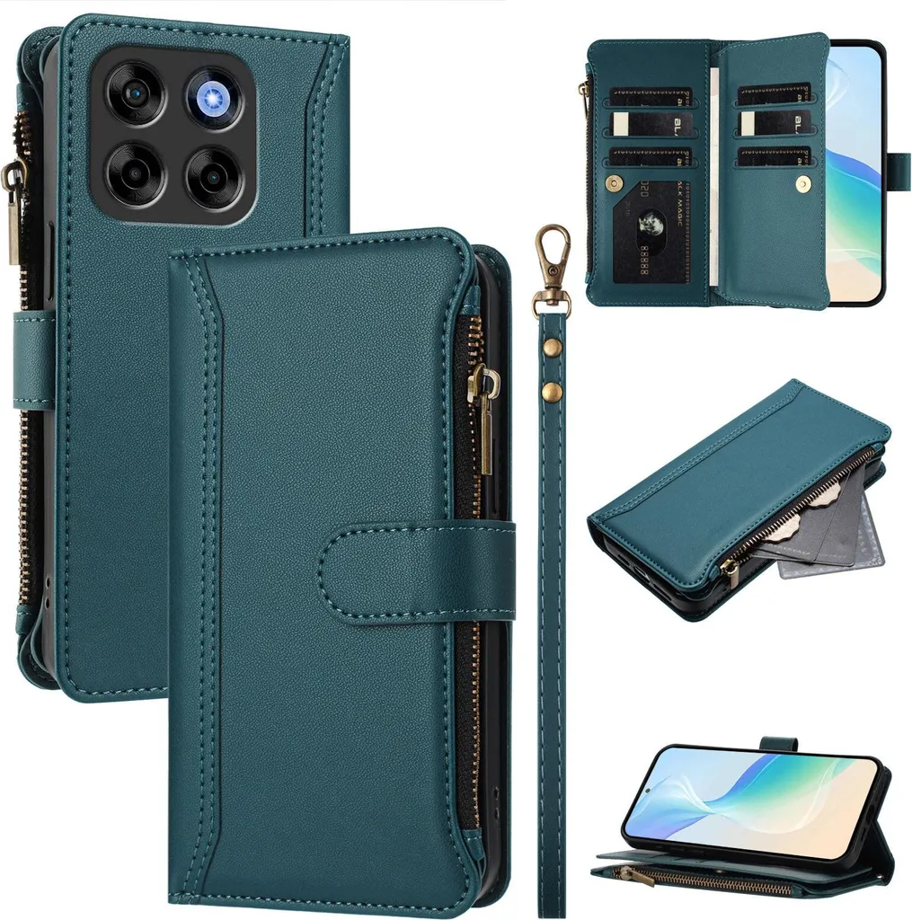 Custodia ZTE Blade V70 Portafoglio in Pelle Verde con Cerniera e Supporto