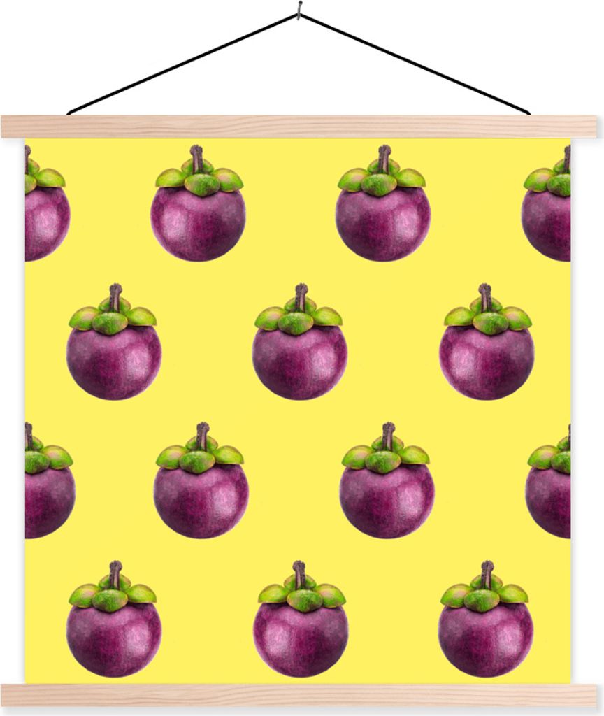 MuchoWow Textilposter Obst - Muster - Violett 40x40 cm mit holzfarbenen Rahmen - Posterleiste