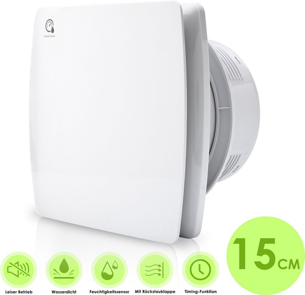 Yakimz Badlüfter 150mm Ventilator Timer CE Feuchtesensor Rohrlüfter Mit Rückflussleitblech