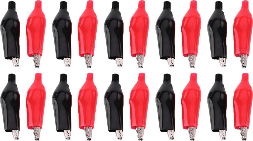 20 Stück 28 mm Metall-Krokodilklemmen für Prüfspitzen und Messgeräte, schwarz und rot