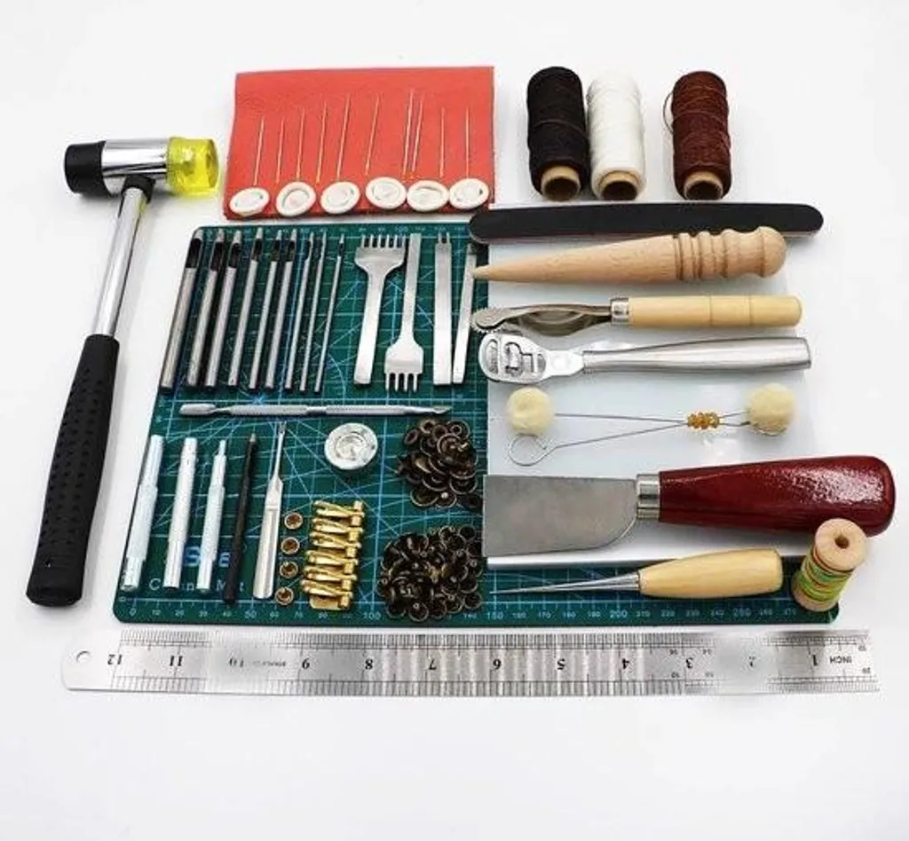 Kit couture cuir professionnel 44 outils avec aiguilles et fil ciré épais