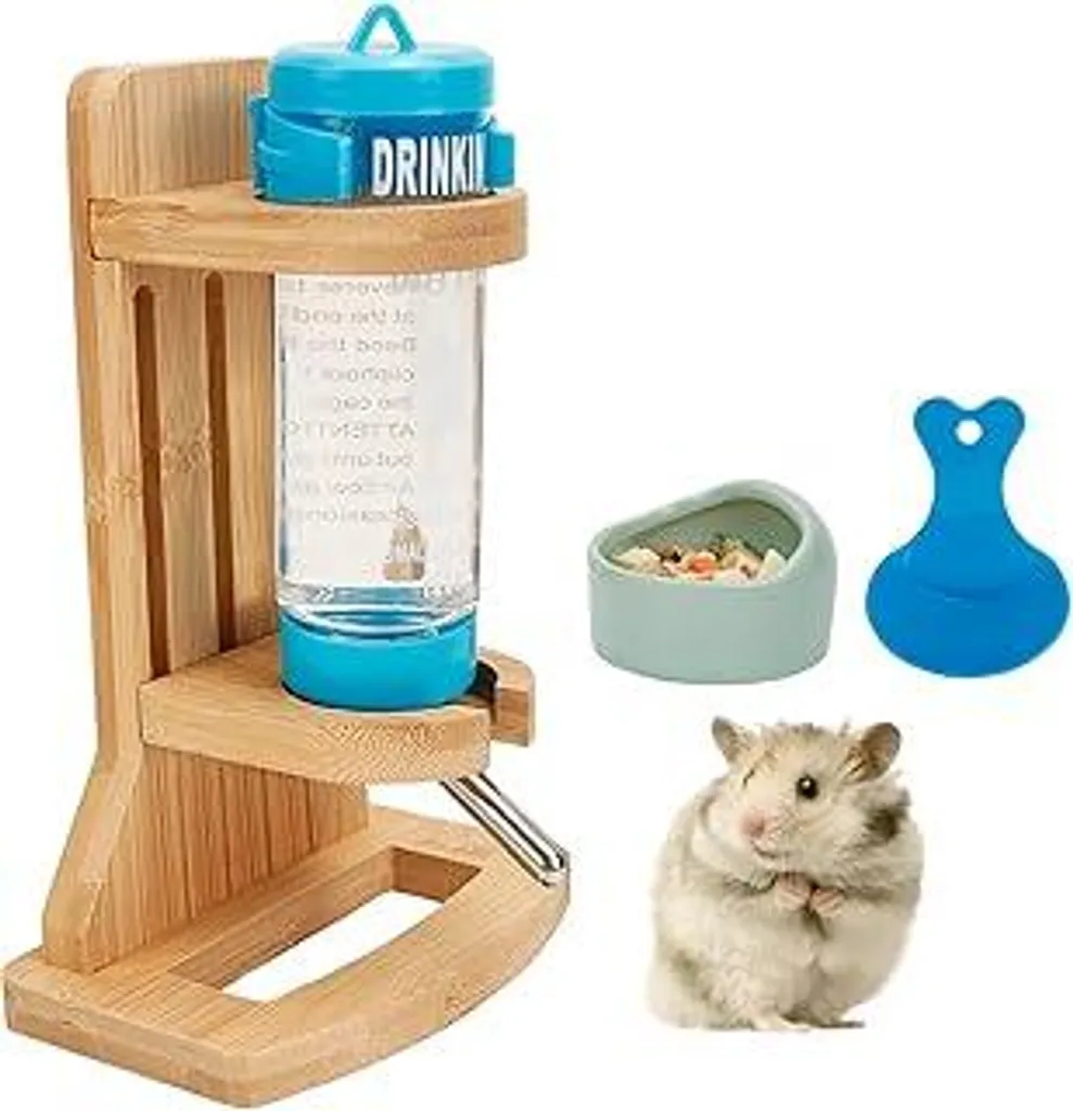 Abbeveratoio Criceto Design Legno 125ml: Supporto Regolabile e Ciotola