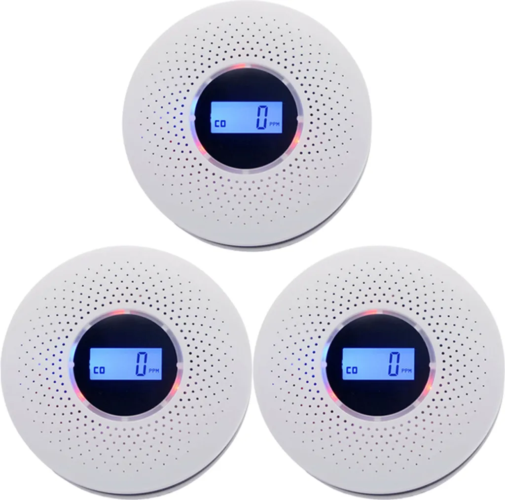 Pack de 3 détecteurs de fumée et monoxyde de carbone 2 en 1 avec LCD