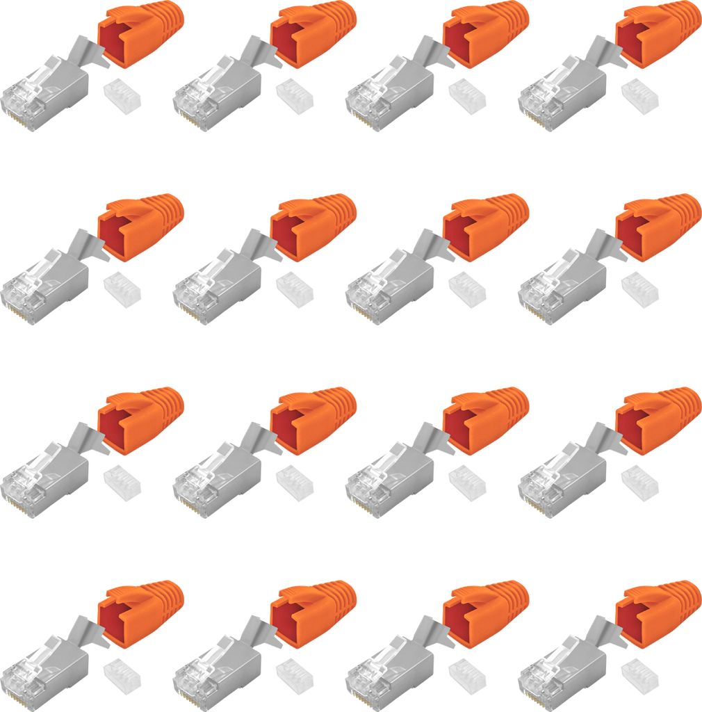 16x ARLI RJ45 Netzwerkstecker mit Zugentlastung, Einführhilfe und Tülle für Verlegekabel Cat7