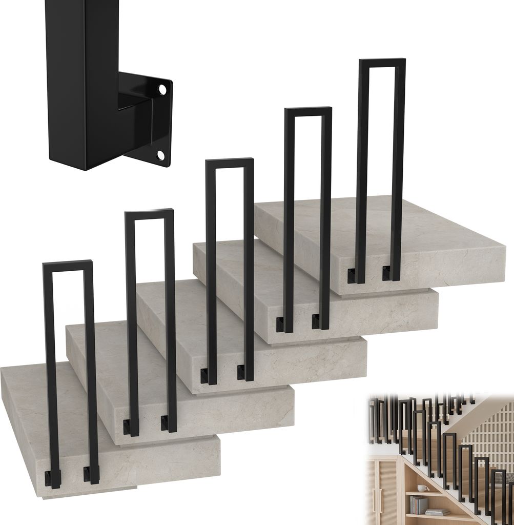 LARS360 U-Form Treppenhandlauf 85cm - Eisen Handlauf, Schwarzes Treppengeländer Geländer für Treppen, Flure, Loft und Dachboden (Seitenmontage Typ)