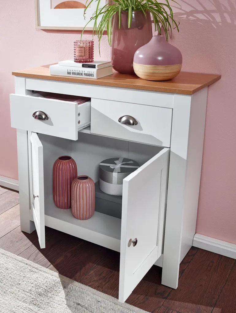 Rootz Sideboard Commode Blanche et Chêne 2 Tiroirs Buffet Haut 81 cm - 4
