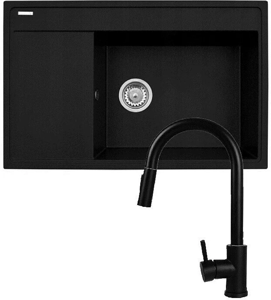 Évier 79x50 cm réversible avec mitigeur design noir IDEA Pyramis CAMEA Set