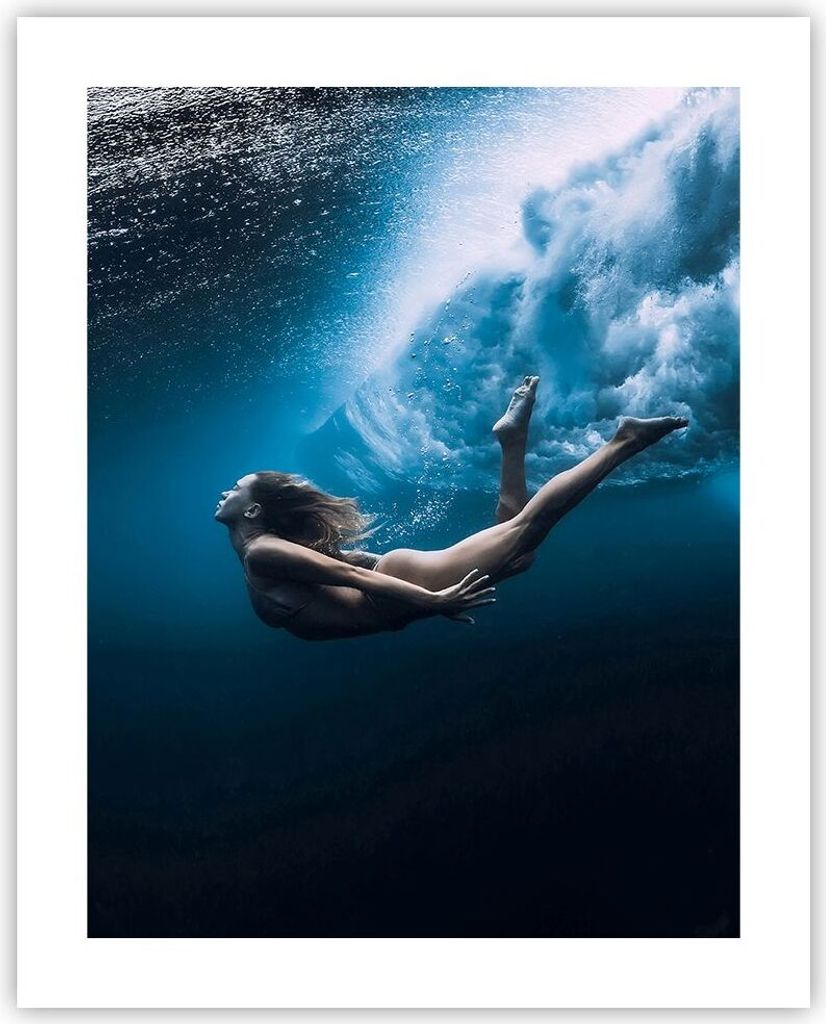 Poster - Poster ohne Rahmen - Tauchen Frau Wellen - 40x50 cm - Wand Bild - Wanddeko - Wandbilder - Kunstposter - Wandposter - Bilder - Kunstdruck -...