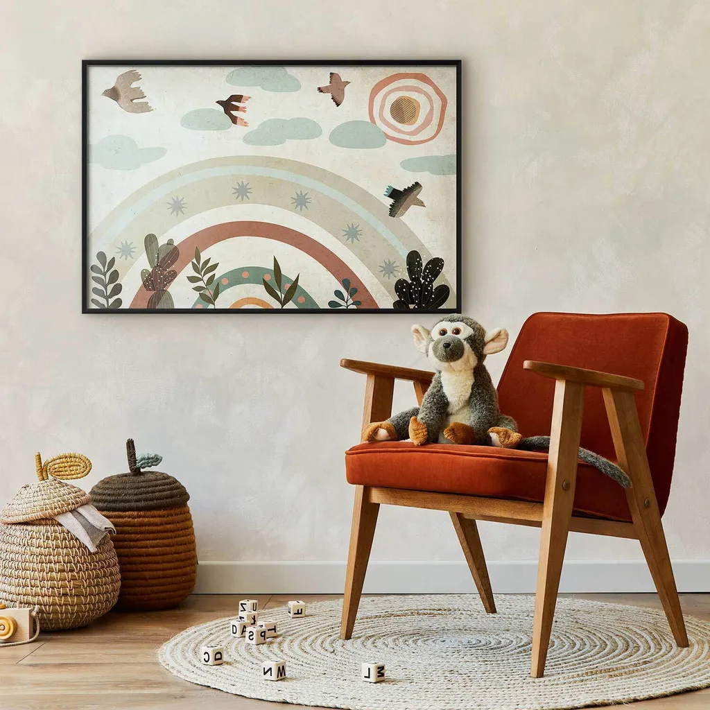 Arte da Parete Arcobaleno e Uccelli 60x40 - Cornice Nera Decorativa - 2