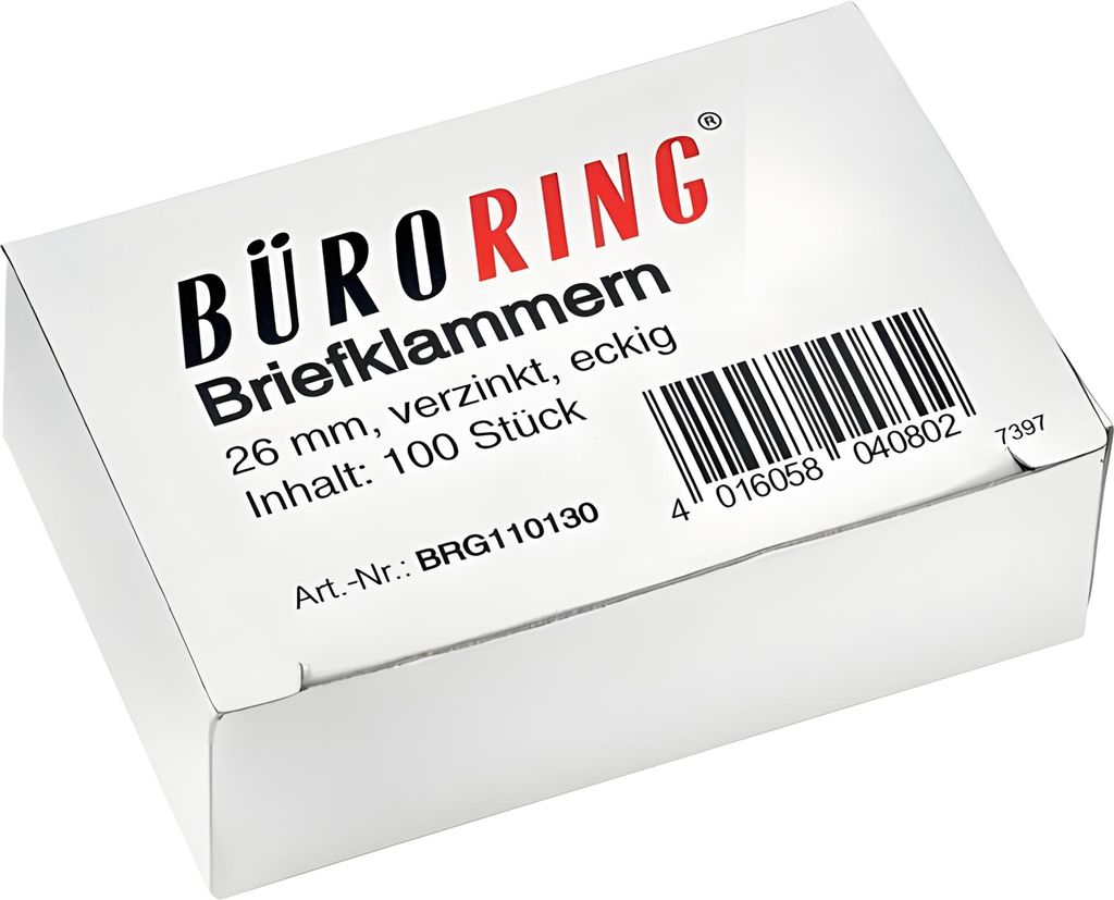 Büroring Briefklammern 26 mm, verzinkt, eckig, 100 Stück