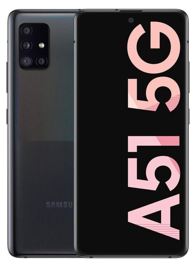 A product image of a Samsung Galaxy A51 5G smartphone, showing both the front and back of the device.