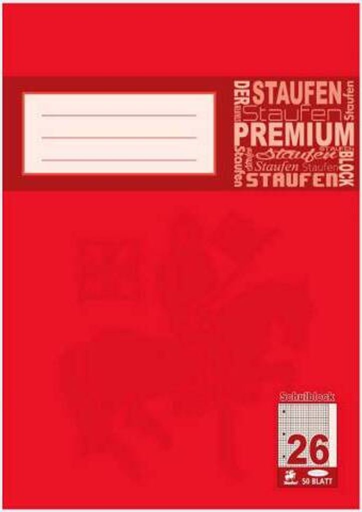 Staufen 734044226 Schulblock PREMIUM LIN 26 - A4, 50 Blatt, 90 g/qm, kariert mit Rand