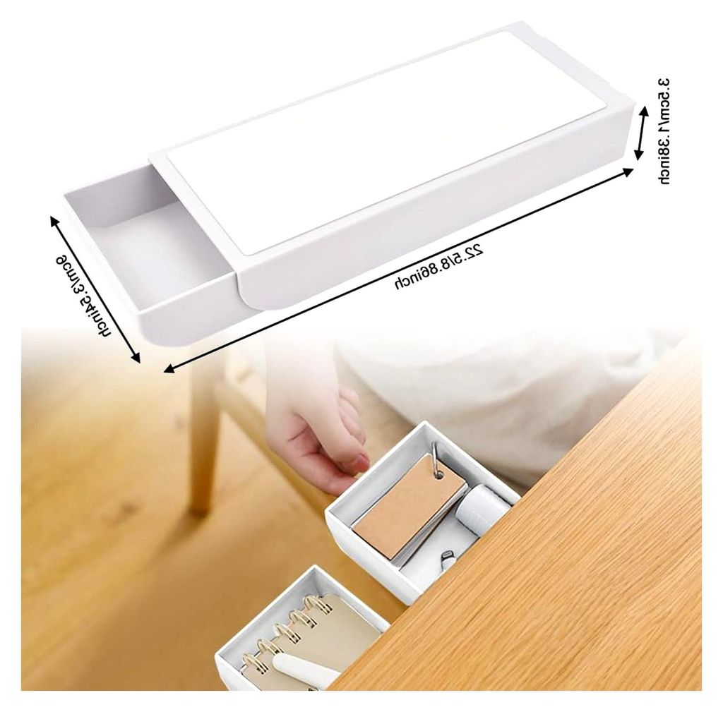 2 Stück Selbstklebende Schublade Schreibtisch Unterbau Weiss Fit Desk Schublade Versteckte Bleistiftablage Unter Plastik Schreibtischorganizer Uns...