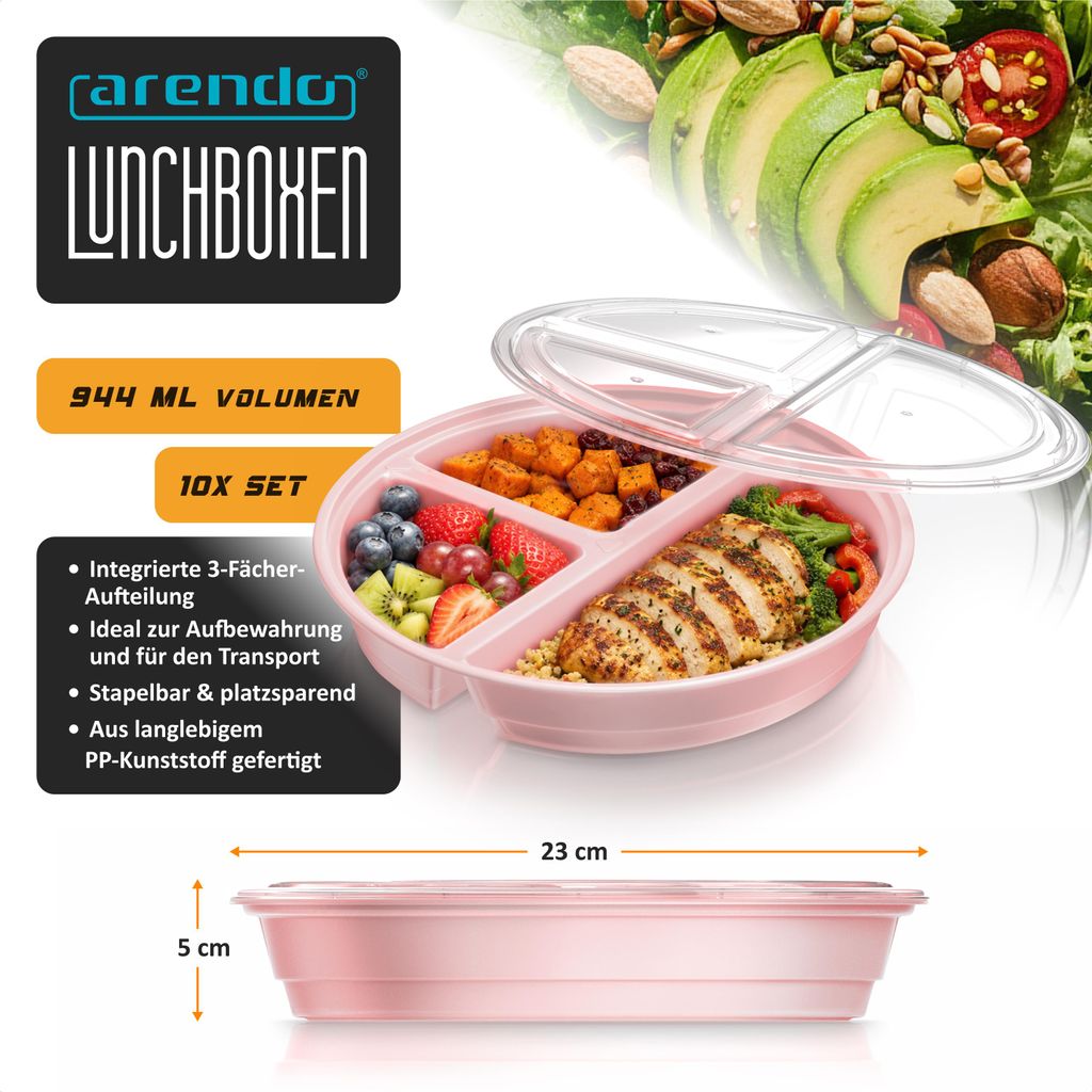 Arendo Meal Prep Boxen 10er Set je 944 ml, Vorratsdosen