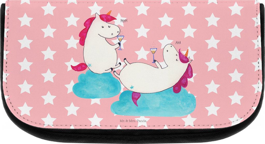 Mr. & Mrs. Panda Kosmetiktasche Einhorn Sekt - Rot Pastell - Geschenk, Party, BFF, Organizer, Einhörner, Schminktäschchen, Mädelsabend, Unicorn,...