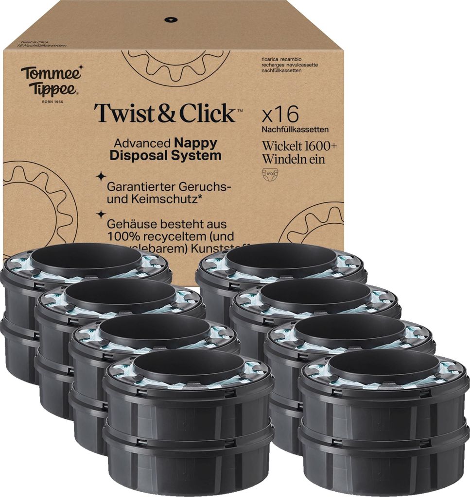 Tommee Tippee Twist & Click Advanced Windelbehälter, Original-Nachfüllkassetten, exklusive 16er-Packung