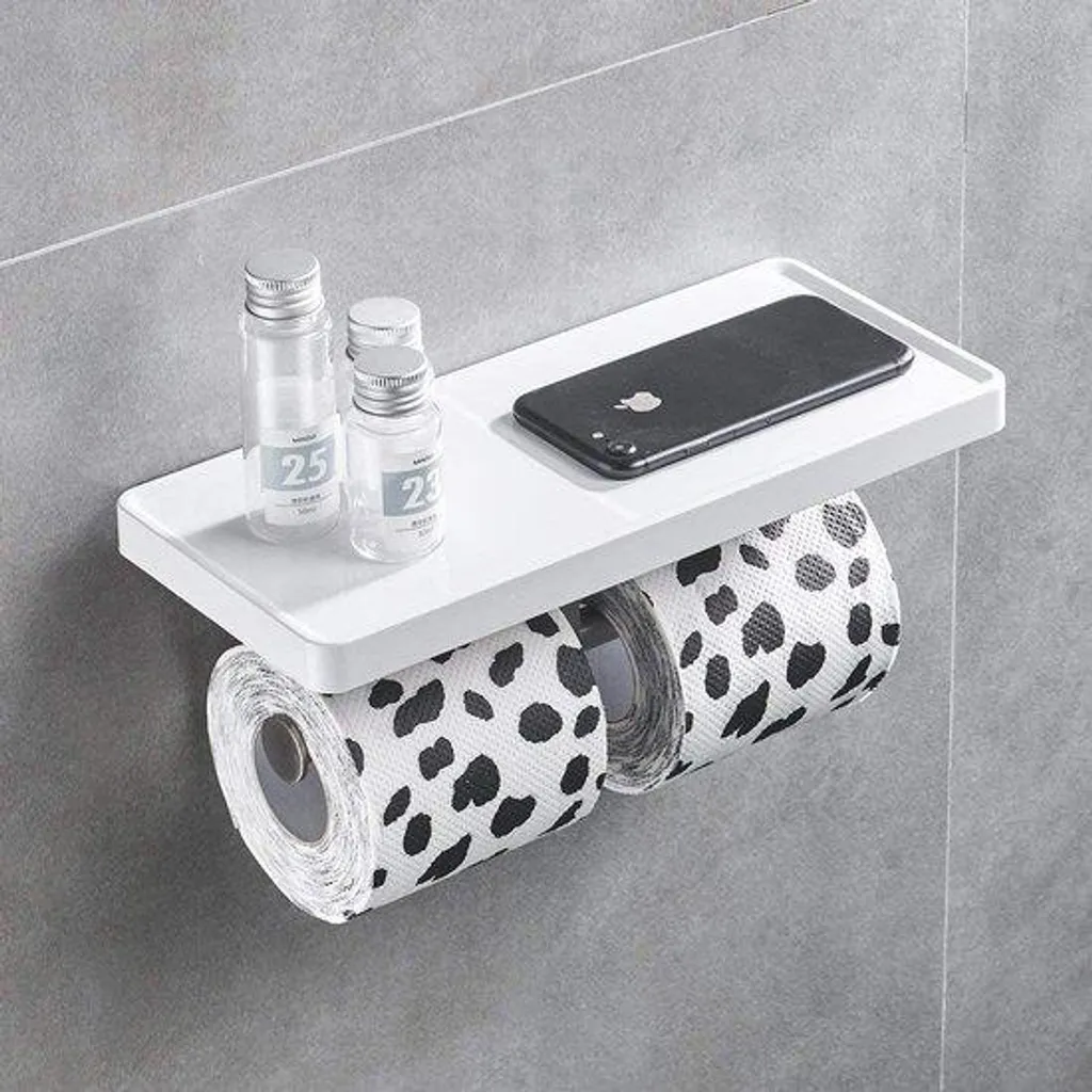 Porte-papier toilette mural blanc, fixation solide et design gain de place